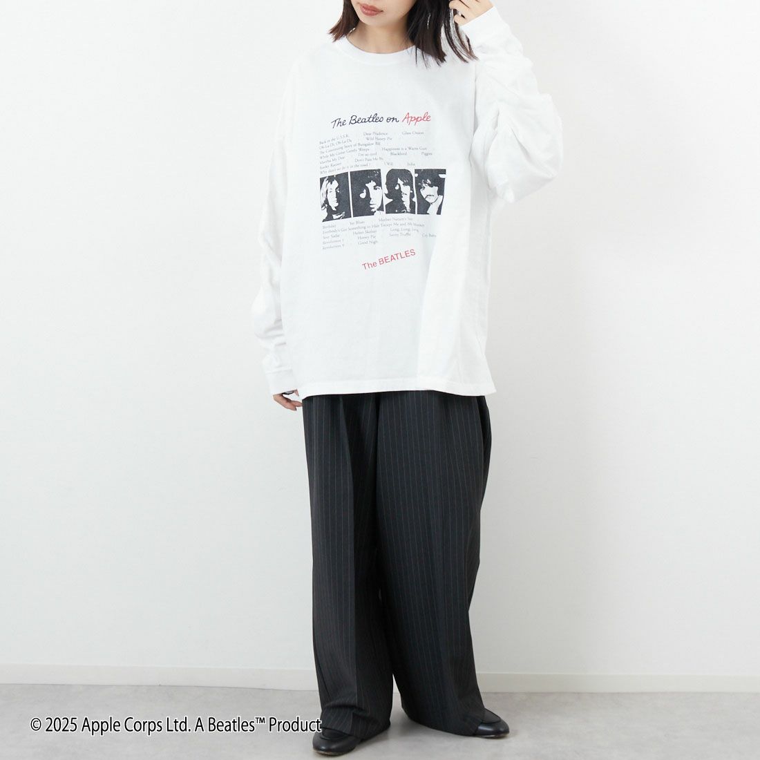 GOOD ROCK SPEED [グッドロックスピード] THE BEATLES ロングスリーブTシャツ [25BTL202W] WHITE &&モデル身長：162cm 着用サイズ：F&&