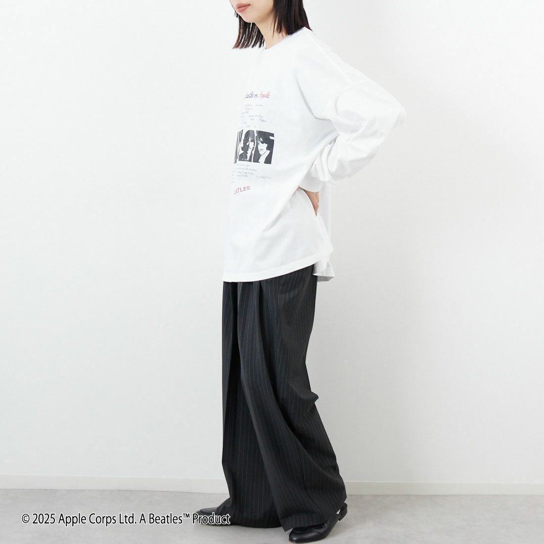 GOOD ROCK SPEED [グッドロックスピード] THE BEATLES ロングスリーブTシャツ [25BTL202W] WHITE &&モデル身長：162cm 着用サイズ：F&&