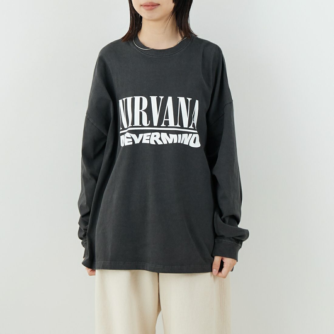 GOOD ROCK SPEED [グッドロックスピード] NIRVANA ロングスリーブTシャツ [25NVN202W] CHARCOAL &&モデル身長：162cm 着用サイズ：F&&