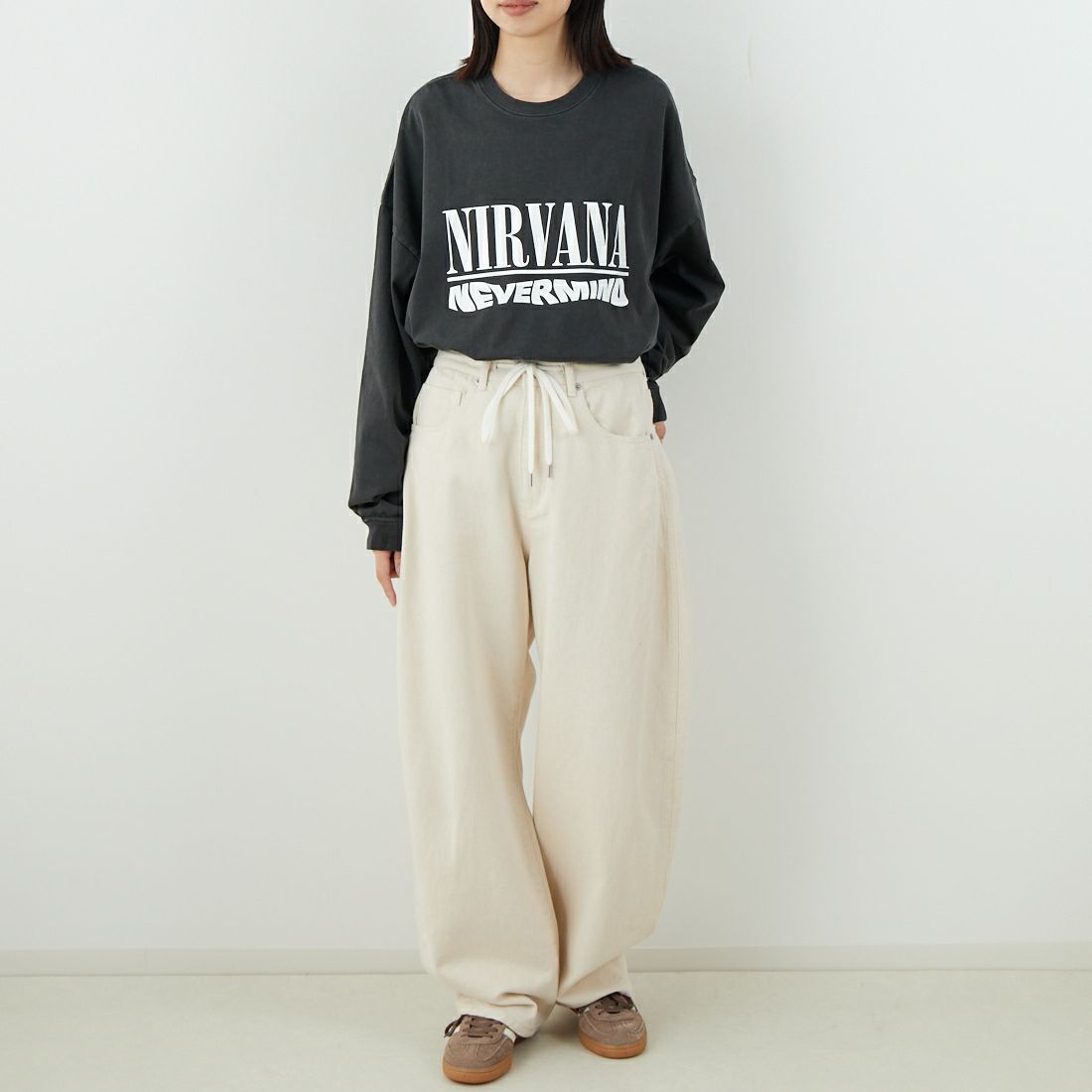 GOOD ROCK SPEED [グッドロックスピード] NIRVANA ロングスリーブTシャツ [25NVN202W] CHARCOAL &&モデル身長：162cm 着用サイズ：F&&