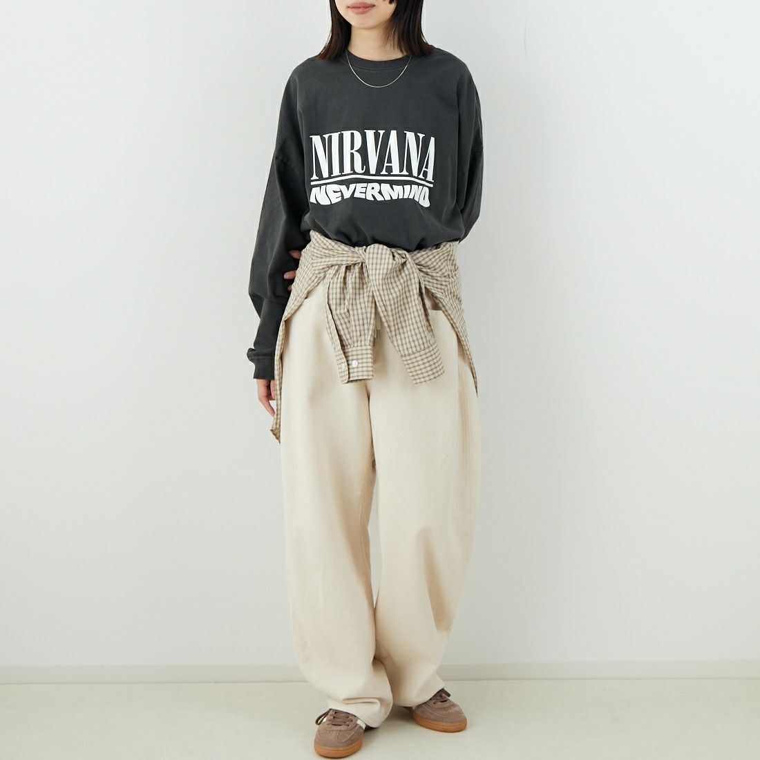 GOOD ROCK SPEED [グッドロックスピード] NIRVANA ロングスリーブTシャツ [25NVN202W] CHARCOAL &&モデル身長：162cm 着用サイズ：F&&