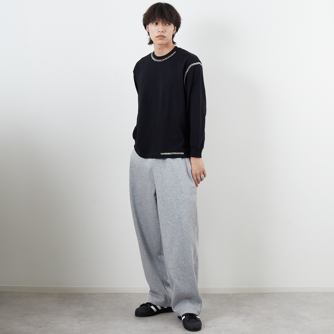 SLICK [スリック] ダブルエアニットスウェットワイドパンツ [5161032] 801 H.GRAY &&モデル身長：179cm 着用サイズ：2&&