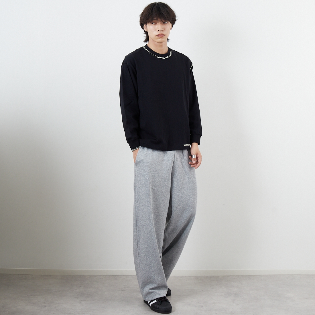 SLICK [スリック] ダブルエアニットスウェットワイドパンツ [5161032] 801 H.GRAY &&モデル身長：179cm 着用サイズ：2&&