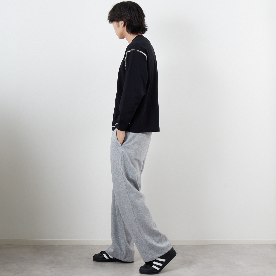 SLICK [スリック] ダブルエアニットスウェットワイドパンツ [5161032] 801 H.GRAY &&モデル身長：179cm 着用サイズ：2&&