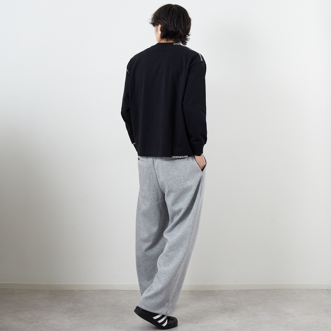 SLICK [スリック] ダブルエアニットスウェットワイドパンツ [5161032] 801 H.GRAY &&モデル身長：179cm 着用サイズ：2&&