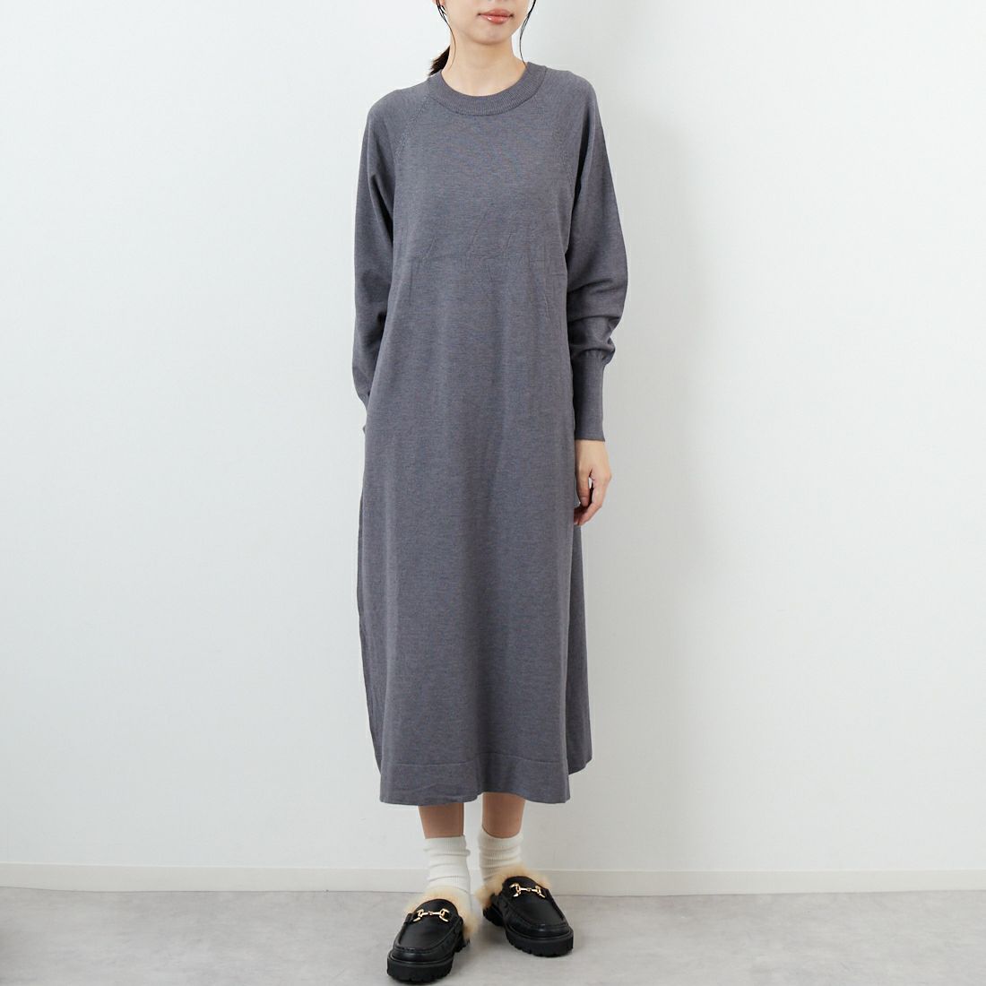 CLOCHE [クロシェ] ファーベスト&ニットワンピースセット [55285528] ﾁｬｺｰﾙ &&モデル身長：162cm 着用サイズ：2&&