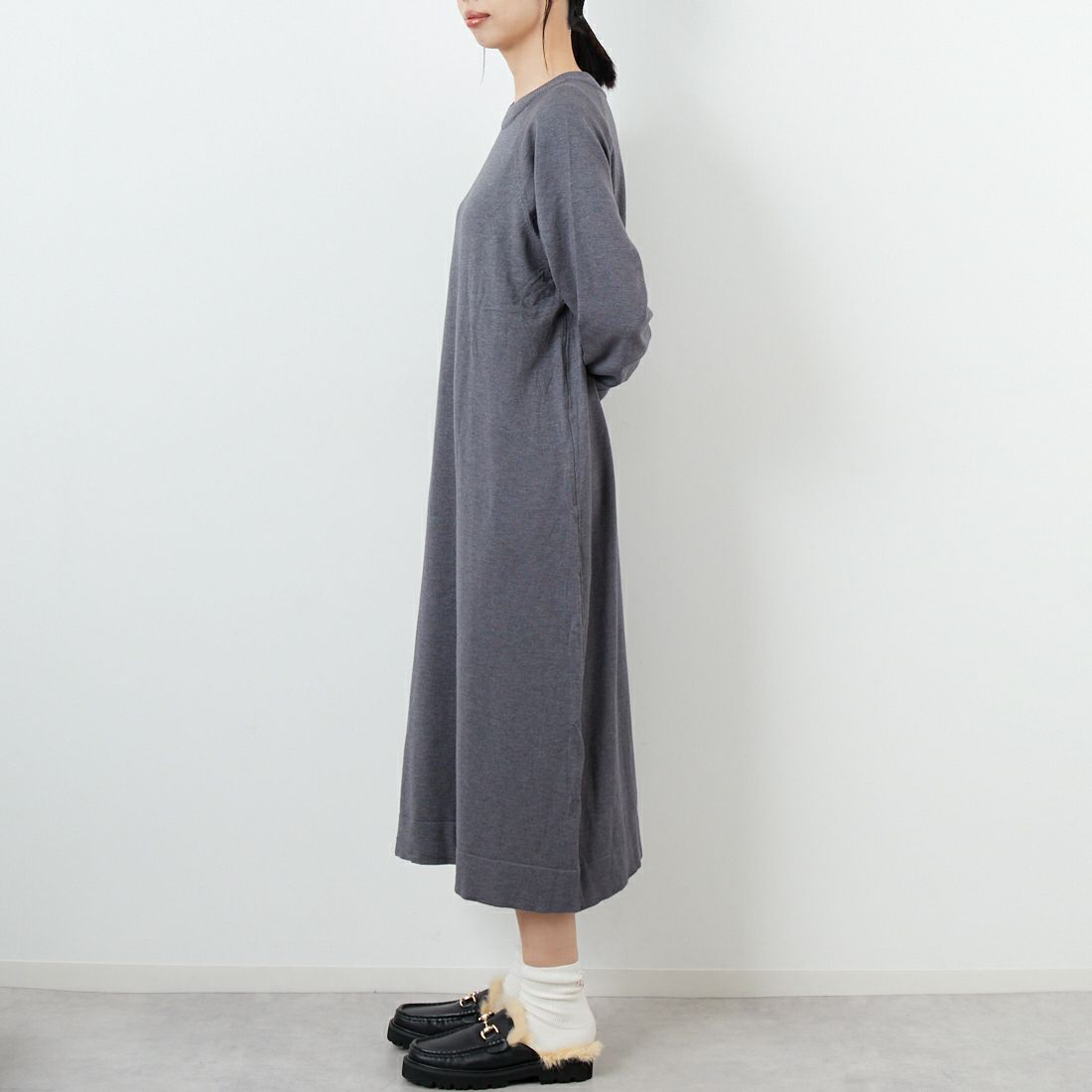 CLOCHE [クロシェ] ファーベスト&ニットワンピースセット [55285528] ﾁｬｺｰﾙ &&モデル身長：162cm 着用サイズ：2&&