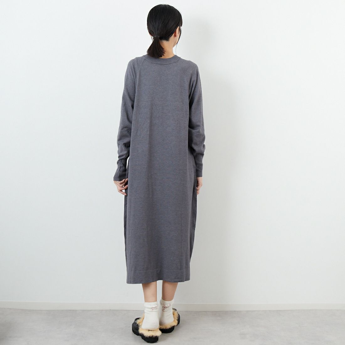 CLOCHE [クロシェ] ファーベスト&ニットワンピースセット [55285528] ﾁｬｺｰﾙ &&モデル身長：162cm 着用サイズ：2&&