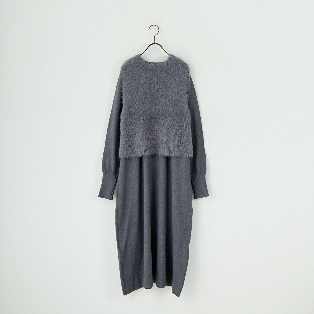 CLOCHE [クロシェ] ファーベスト&ニットワンピースセット [55285528] ﾁｬｺｰﾙ