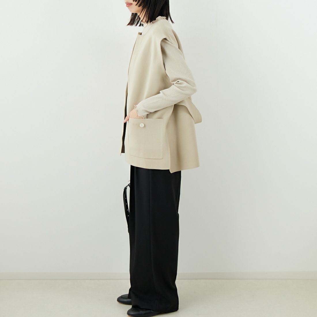 Jeans Factory Clothes [ジーンズファクトリークローズ] スポンディッシュジレ [998-48906] 41 ﾍﾞｰｼﾞｭ &&モデル身長：162cm 着用サイズ：F&&