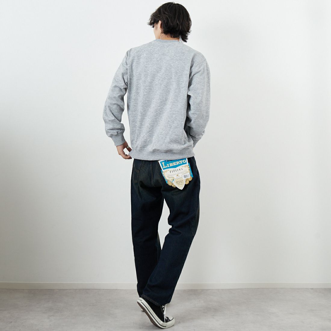 THE NORTH FACE [ザ ノースフェイス] スモールロゴヘザースウェットクルー [NT62532] Z &&モデル身長：179cm 着用サイズ：M&&