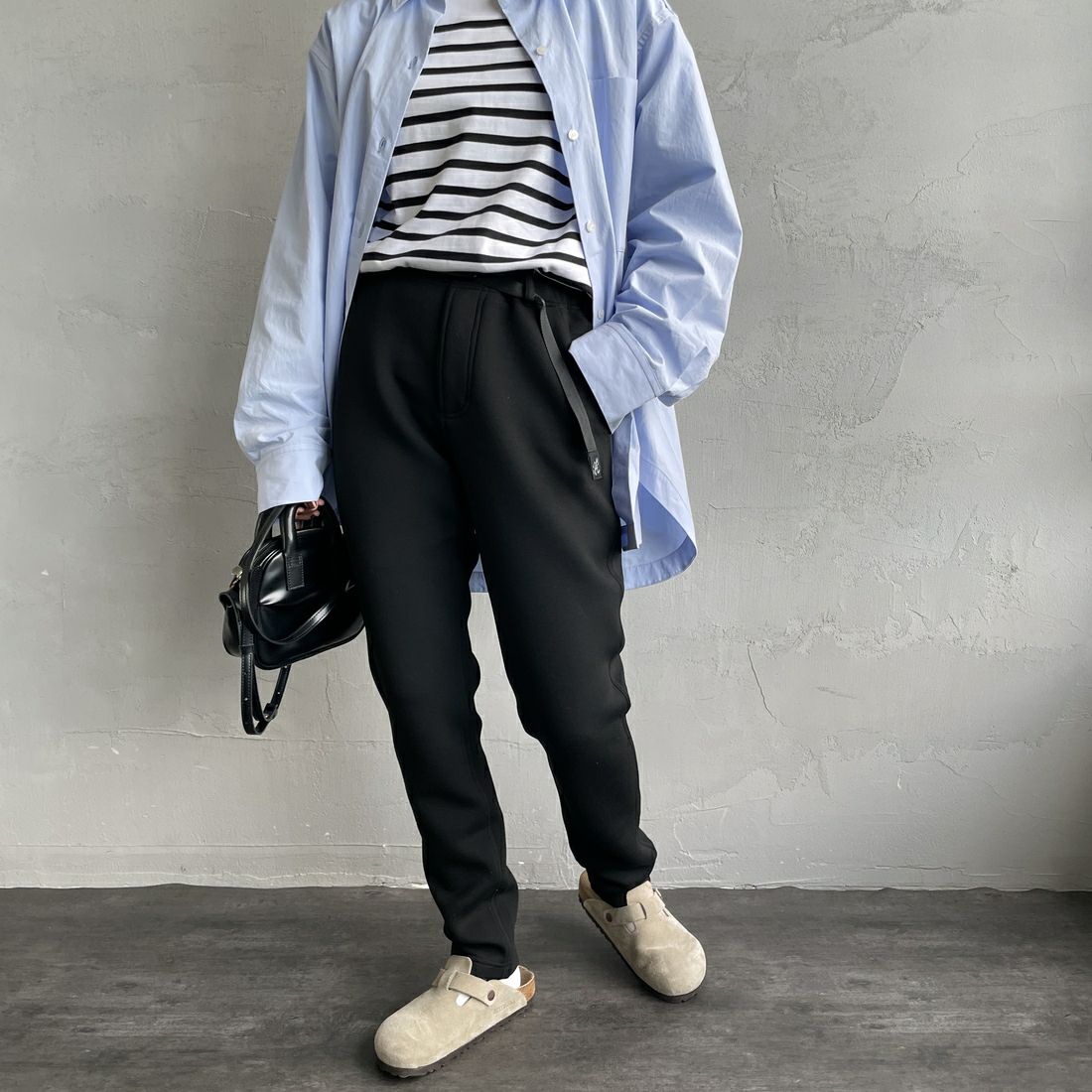 GRAMiCCi [グラミチ] 別注 テックニット スリムパンツ [GUP5-F1021-JF] BLACK &&モデル身長：158cm 着用サイズ：S&&