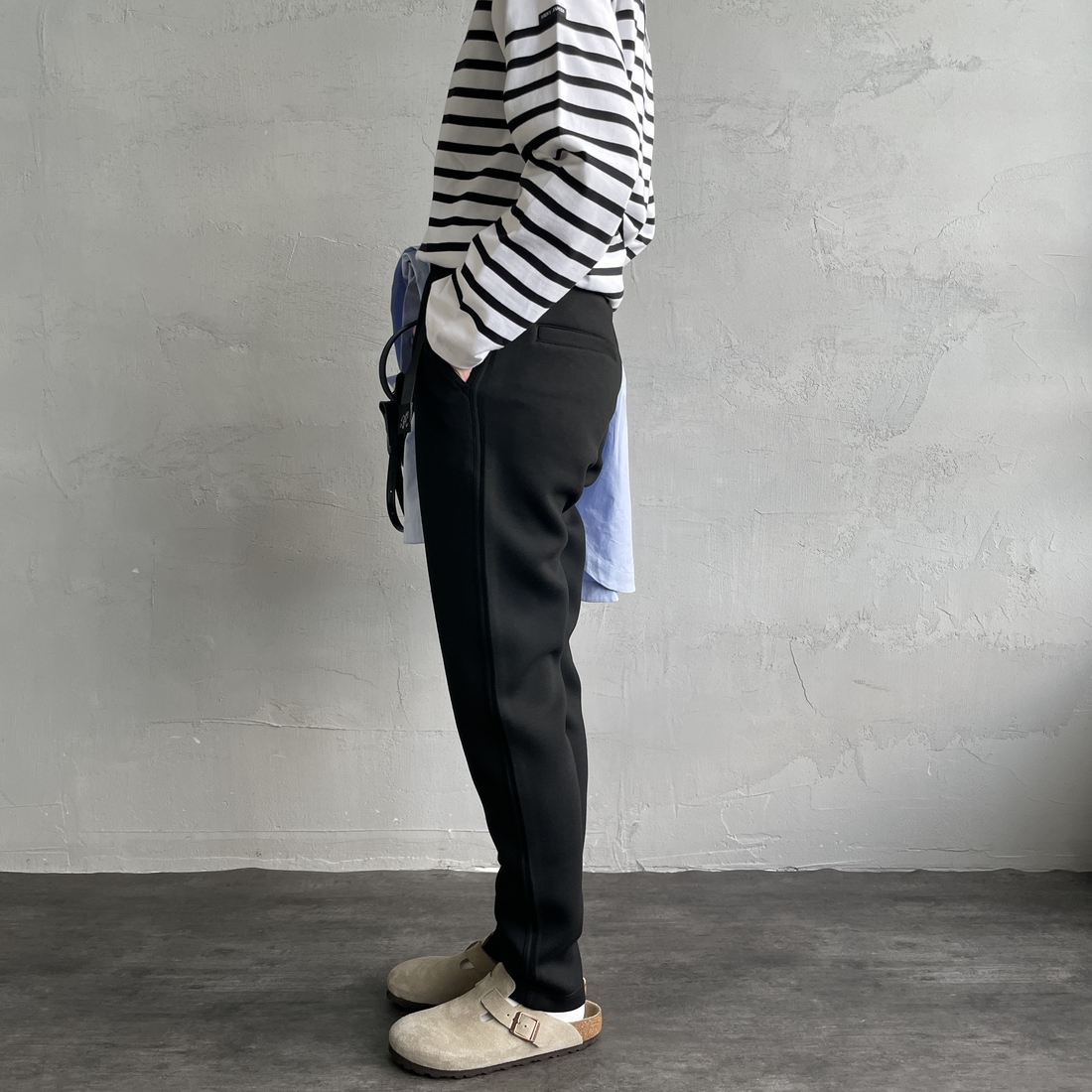 GRAMiCCi [グラミチ] 別注 テックニット スリムパンツ [GUP5-F1021-JF] BLACK &&モデル身長：158cm 着用サイズ：S&&