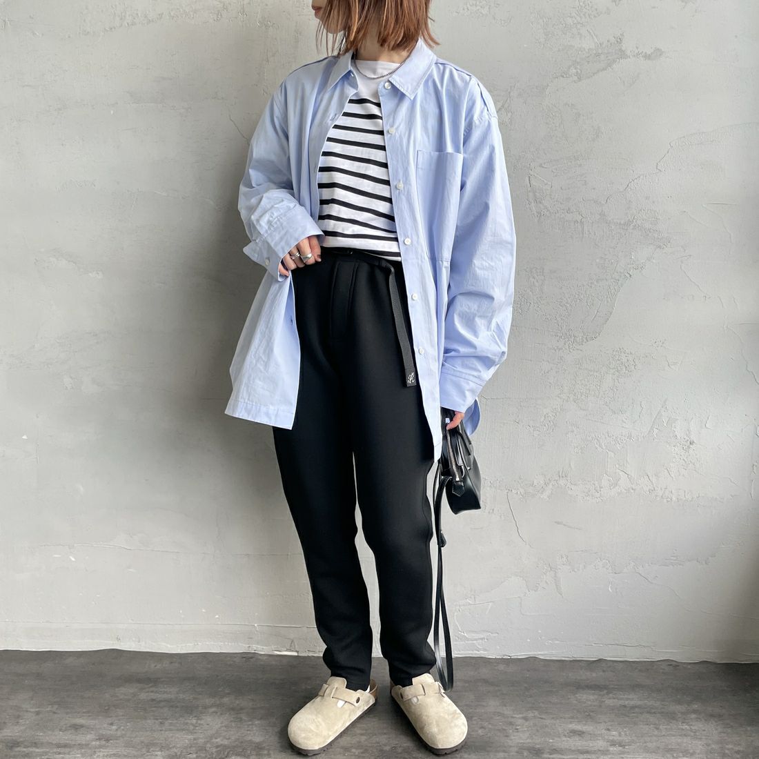 GRAMiCCi [グラミチ] 別注 テックニット スリムパンツ [GUP5-F1021-JF] BLACK &&モデル身長：158cm 着用サイズ：S&&