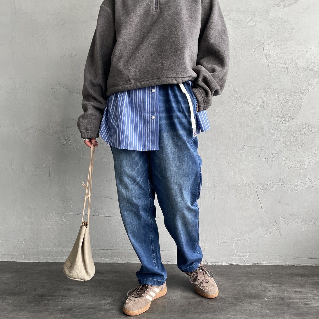 GRAMiCCi [グラミチ] 別注 ストレッチデニム エブリデイパンツ [GUP5-F1023-JF] D.USED BLU &&モデル身長：158cm 着用サイズ：S&&