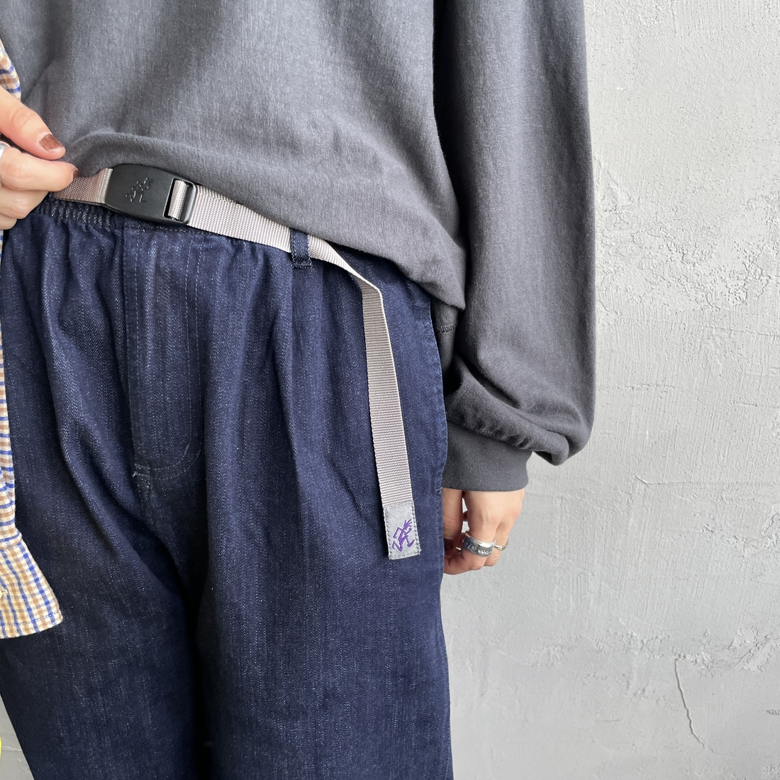 GRAMiCCi [グラミチ] 別注 ストレッチデニム エブリデイパンツ [GUP5-F1023-JF] ONE WASH &&モデル身長：158cm 着用サイズ：S&&