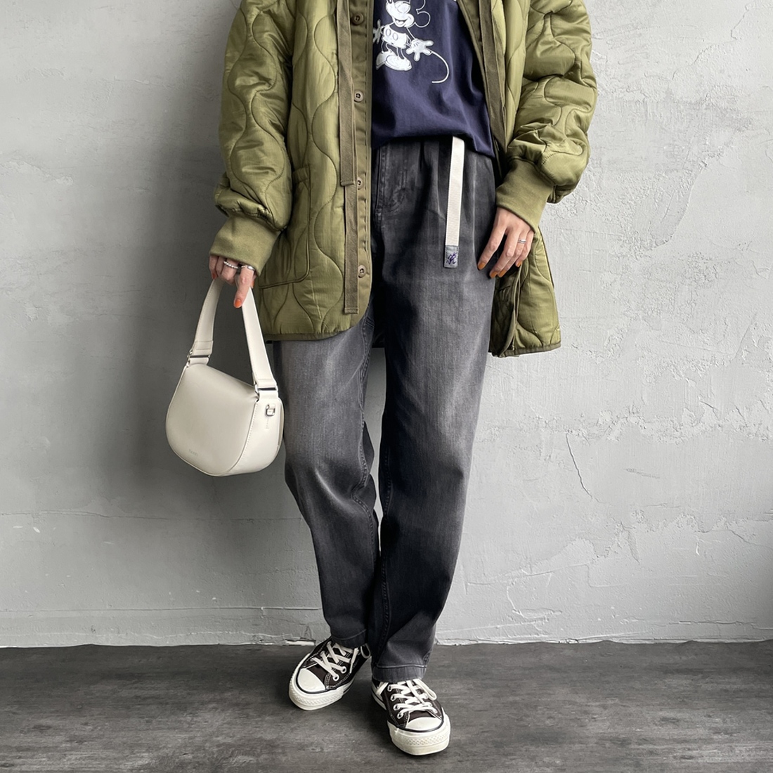 GRAMiCCi [グラミチ] 別注 ストレッチデニム エブリデイパンツ [GUP5-F1023-JF] BLK USED &&モデル身長：160cm 着用サイズ：S&&