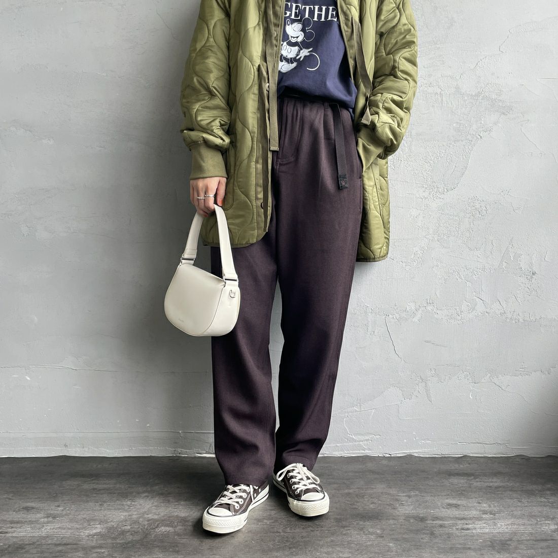 GRAMiCCi [グラミチ] 別注 ウールライク エブリデイパンツ [GUP5-F1024-JF] BROWN &&モデル身長：160cm 着用サイズ：S&&