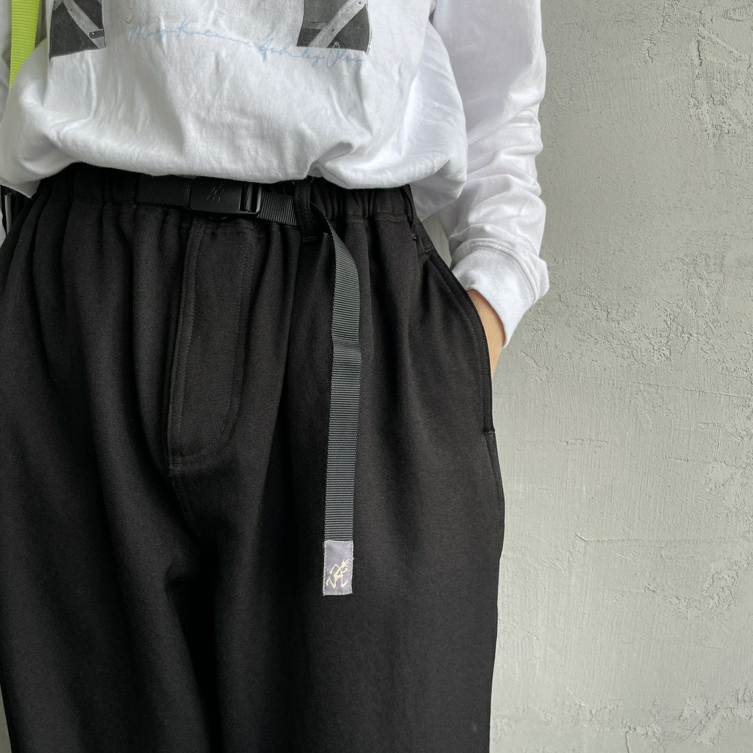 GRAMiCCi [グラミチ] 別注 ウールライク ワイドパンツ [GUP5-F1025-JF] BLACK &&モデル身長：160cm 着用サイズ：S&&