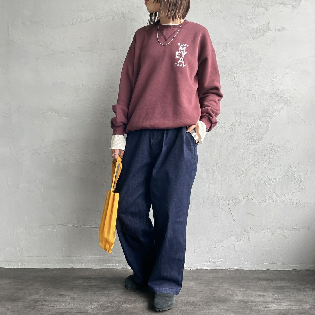 GRAMiCCi [グラミチ] 別注 ワイドデニムパンツ [GUP5-F1089-JF] ONE WASH &&モデル身長：160cm 着用サイズ：XS&&
