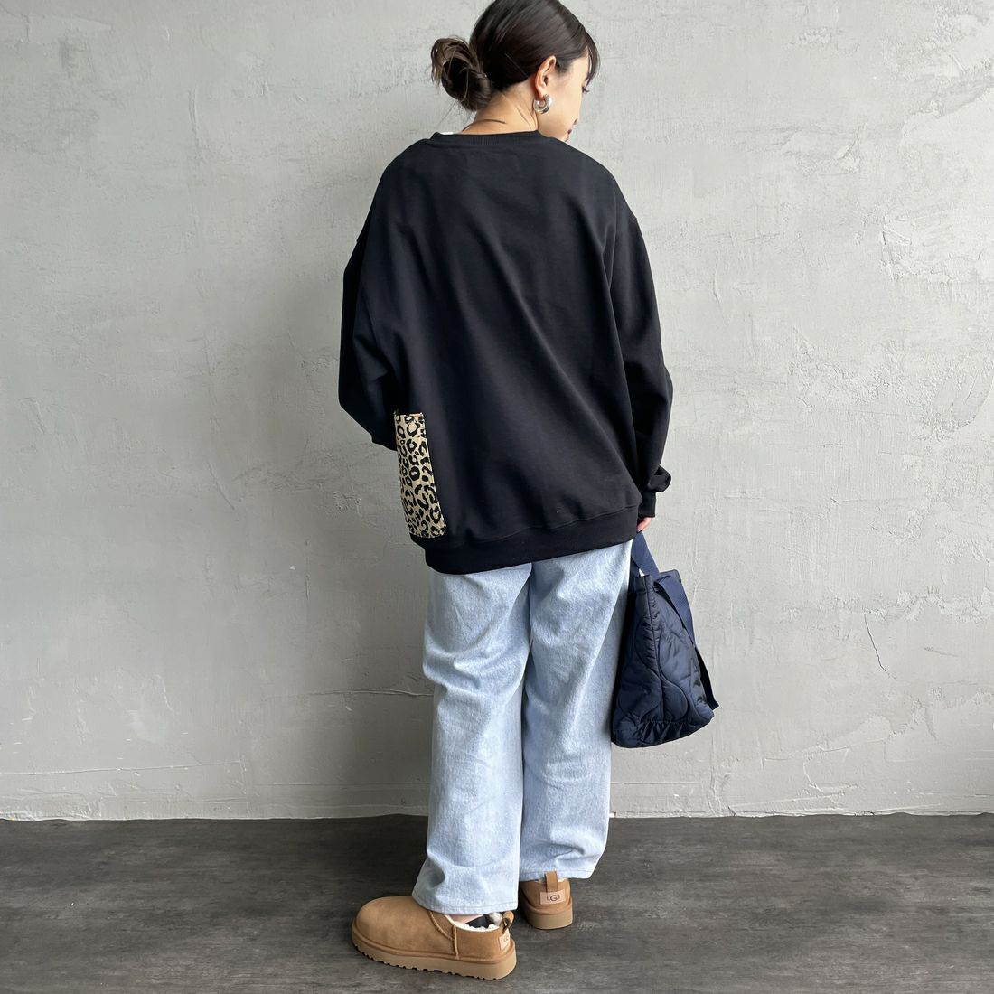 UNIVERSAL OVERALL [ユニバーサルオーバーオール] 別注 レオパードポケット カバーオールスウェット [U2531226IN-JF] BLACK