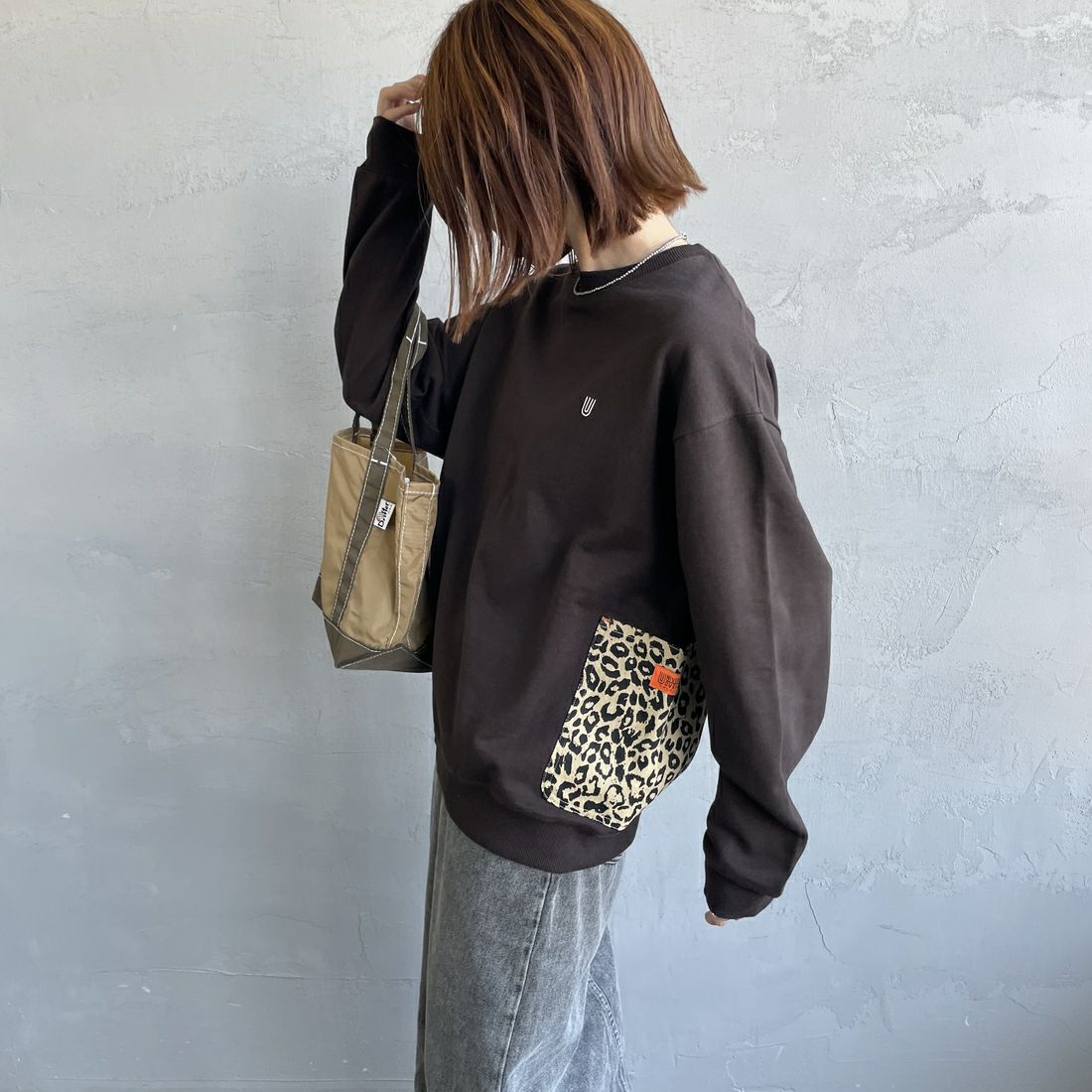 UNIVERSAL OVERALL [ユニバーサルオーバーオール] 別注 レオパードポケット カバーオールスウェット [U2531226IN-JF] BLACK