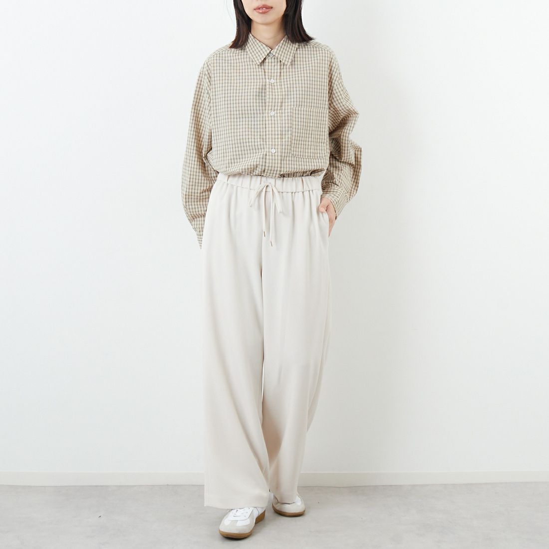 Jeans Factory Clothes [ジーンズファクトリークローズ] 杢調ツイルストレッチワイドパンツ [J-4826] 200 ﾍﾞｰｼﾞｭ &&モデル身長：162cm 着用サイズ：36&&