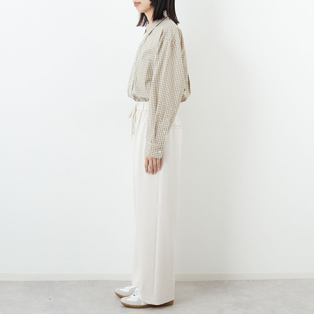 Jeans Factory Clothes [ジーンズファクトリークローズ] 杢調ツイルストレッチワイドパンツ [J-4826] 200 ﾍﾞｰｼﾞｭ &&モデル身長：162cm 着用サイズ：36&&