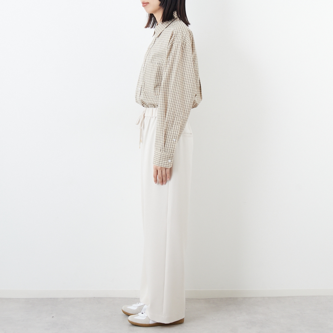 Jeans Factory Clothes [ジーンズファクトリークローズ] 杢調ツイルストレッチワイドパンツ [J-4826] 200 ﾍﾞｰｼﾞｭ &&モデル身長：162cm 着用サイズ：36&&