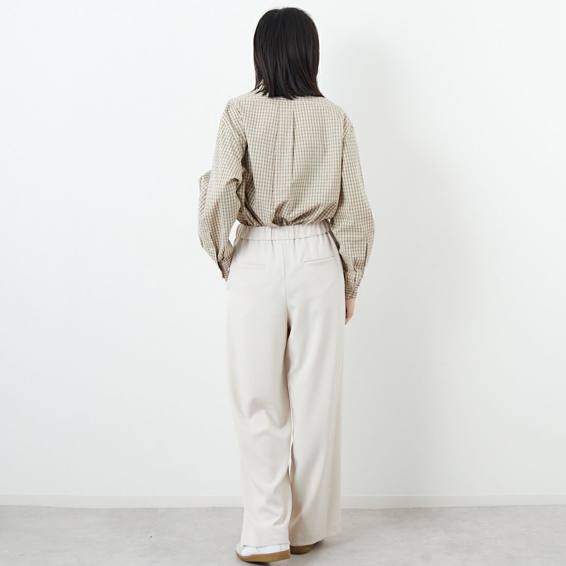 Jeans Factory Clothes [ジーンズファクトリークローズ] 杢調ツイルストレッチワイドパンツ [J-4826] 200 ﾍﾞｰｼﾞｭ &&モデル身長：162cm 着用サイズ：36&&