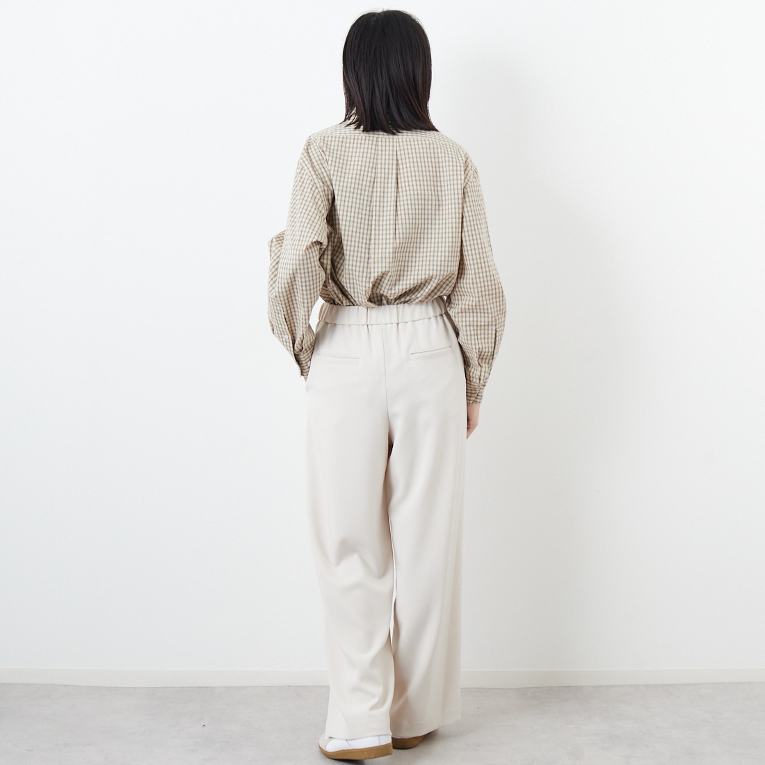 Jeans Factory Clothes [ジーンズファクトリークローズ] 杢調ツイルストレッチワイドパンツ [J-4826] 200 ﾍﾞｰｼﾞｭ &&モデル身長：162cm 着用サイズ：36&&