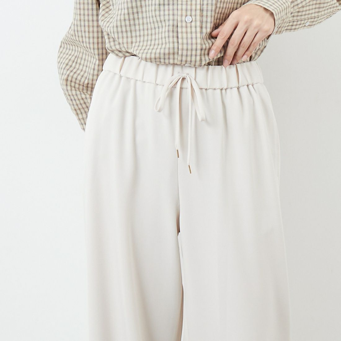 Jeans Factory Clothes [ジーンズファクトリークローズ] 杢調ツイルストレッチワイドパンツ [J-4826] 200 ﾍﾞｰｼﾞｭ &&モデル身長：162cm 着用サイズ：36&&