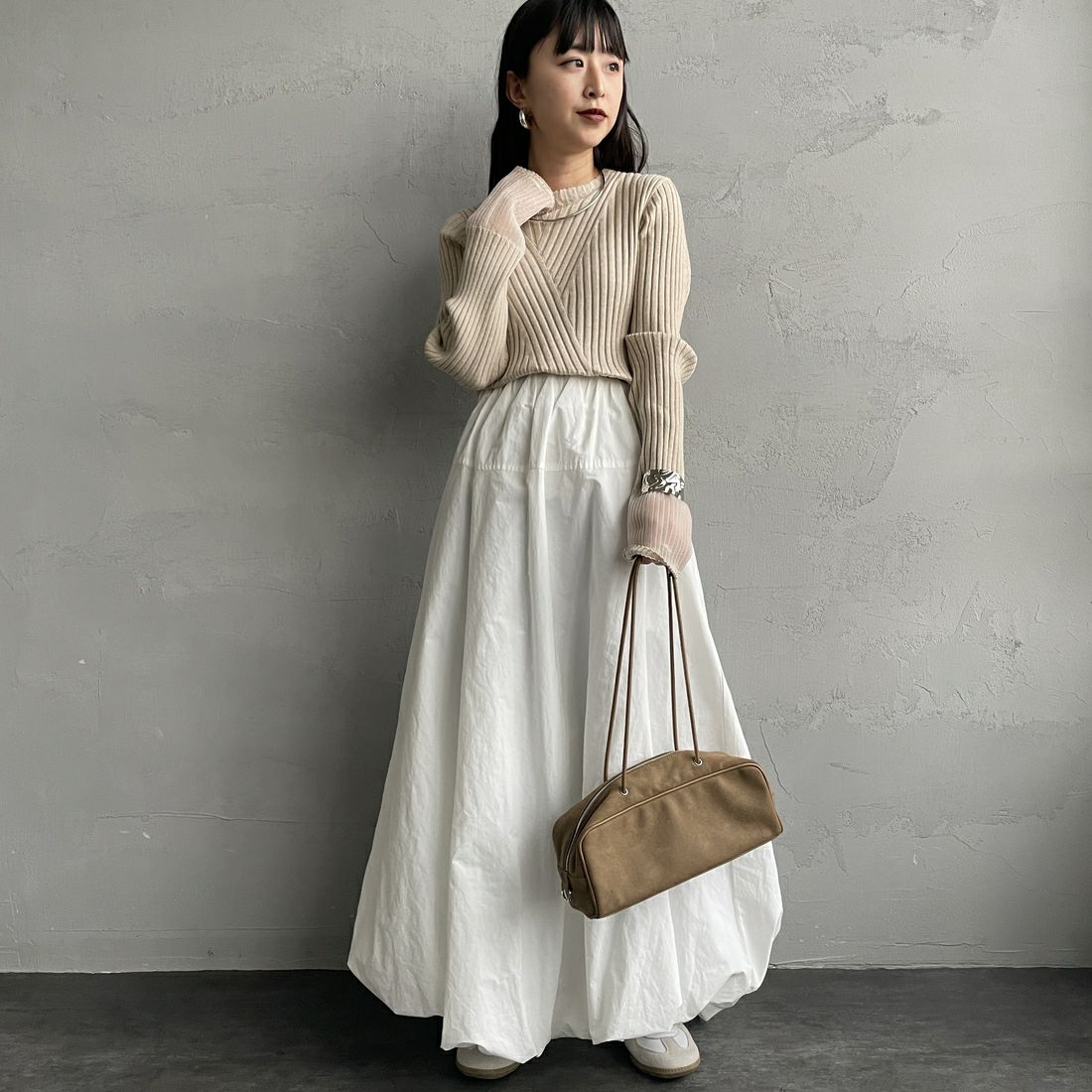 nenom [ネノム] ラメ袖切り替え ランダムリブニット [NE25131024] 22 BEIGE