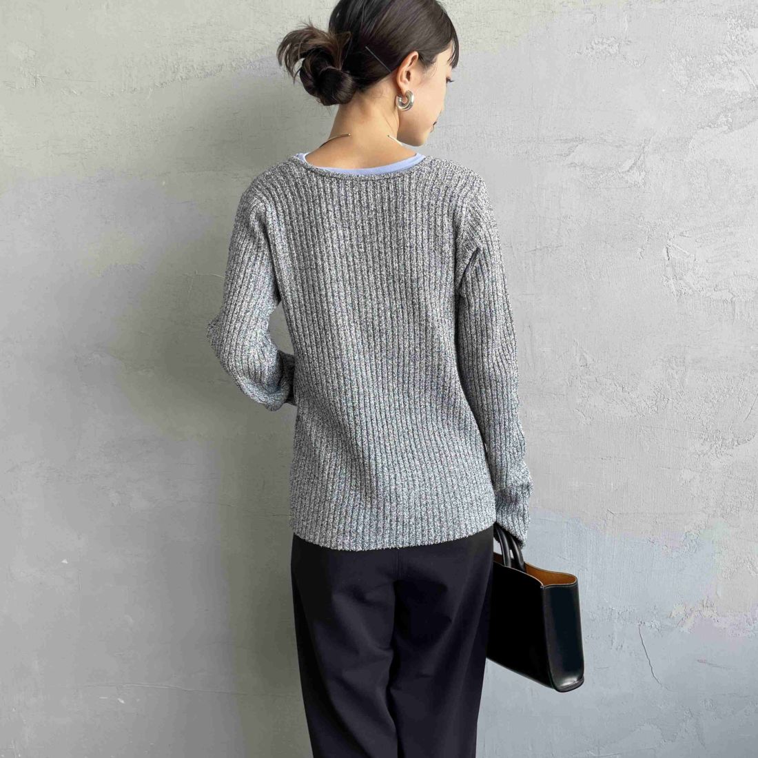 nenom [ネノム] 2WAY メランジリボンニットカーディガン [NE25131026] 09 BLACK &&モデル身長：150cm 着用サイズ：F&&