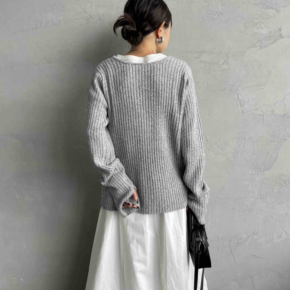 nenom [ネノム] 2WAY メランジリボンニットカーディガン [NE25131026] 07 GRAY &&モデル身長：150cm 着用サイズ：F&&