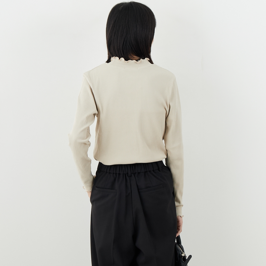 Jf Ready Made [ジェイエフレディメイド] ランダムテレコメローハイネックTシャツ [3104107] 714 ｸﾞﾚｰﾍﾞ &&モデル身長：162cm 着用サイズ：F&&