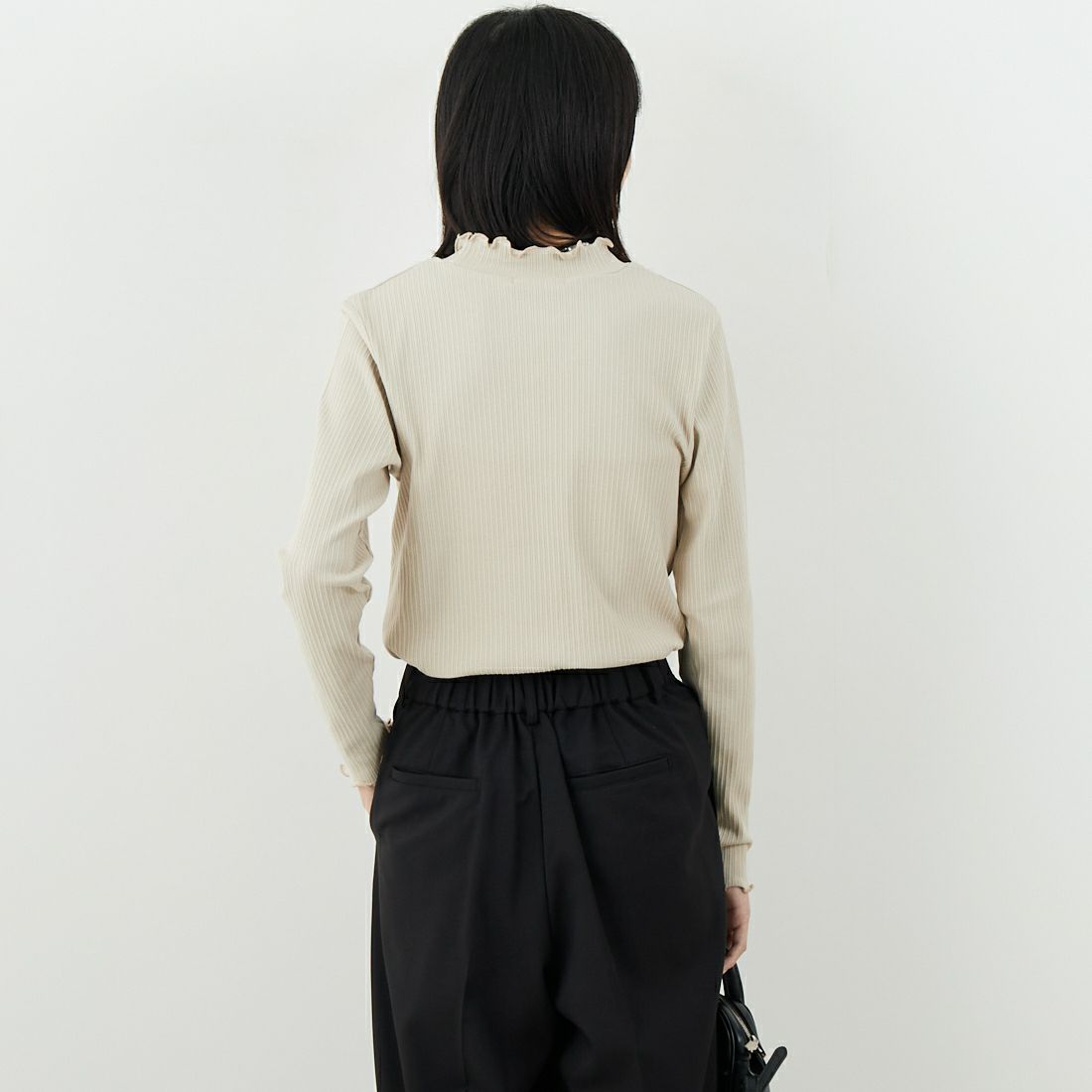 Jf Ready Made [ジェイエフレディメイド] ランダムテレコメローハイネックTシャツ [3104107] 714 ｸﾞﾚｰﾍﾞ &&モデル身長：162cm 着用サイズ：F&&