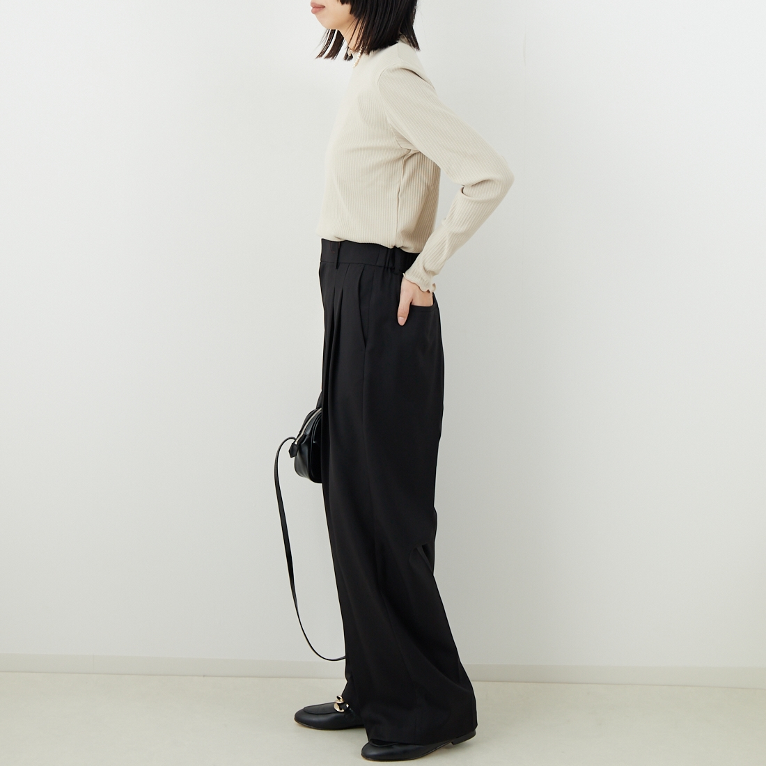 Jf Ready Made [ジェイエフレディメイド] ランダムテレコメローハイネックTシャツ [3104107] 714 ｸﾞﾚｰﾍﾞ &&モデル身長：162cm 着用サイズ：F&&
