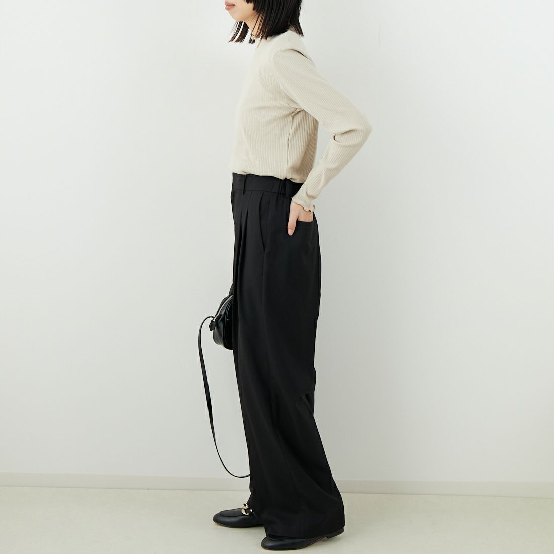 Jf Ready Made [ジェイエフレディメイド] ランダムテレコメローハイネックTシャツ [3104107] 714 ｸﾞﾚｰﾍﾞ &&モデル身長：162cm 着用サイズ：F&&