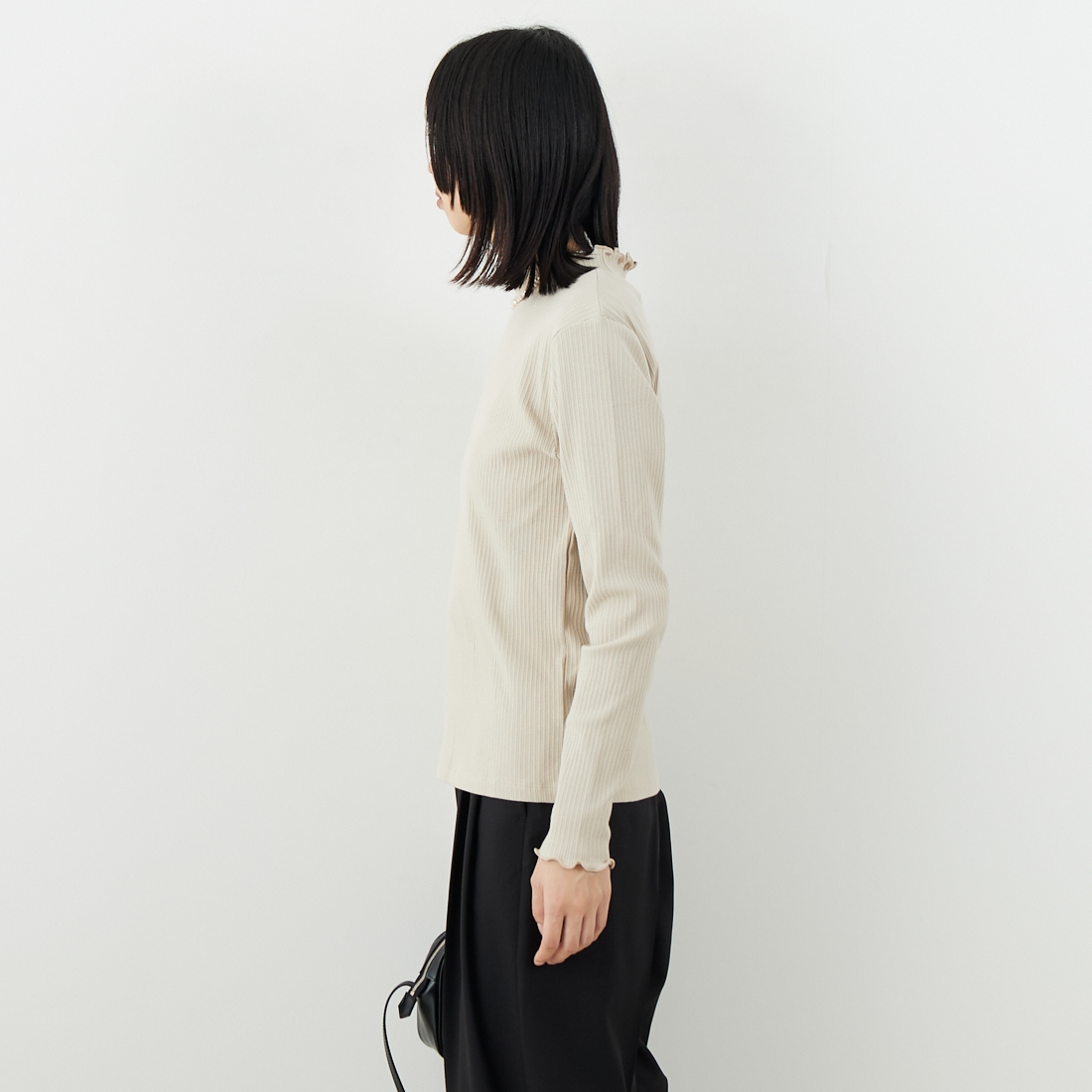 Jf Ready Made [ジェイエフレディメイド] ランダムテレコメローハイネックTシャツ [3104107] 714 ｸﾞﾚｰﾍﾞ &&モデル身長：162cm 着用サイズ：F&&