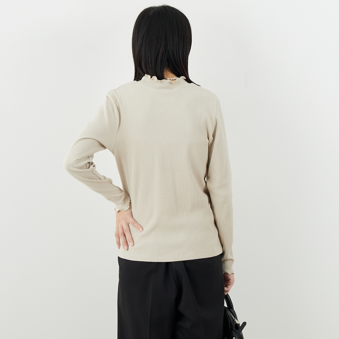 Jf Ready Made [ジェイエフレディメイド] ランダムテレコメローハイネックTシャツ [3104107] 714 ｸﾞﾚｰﾍﾞ &&モデル身長：162cm 着用サイズ：F&&