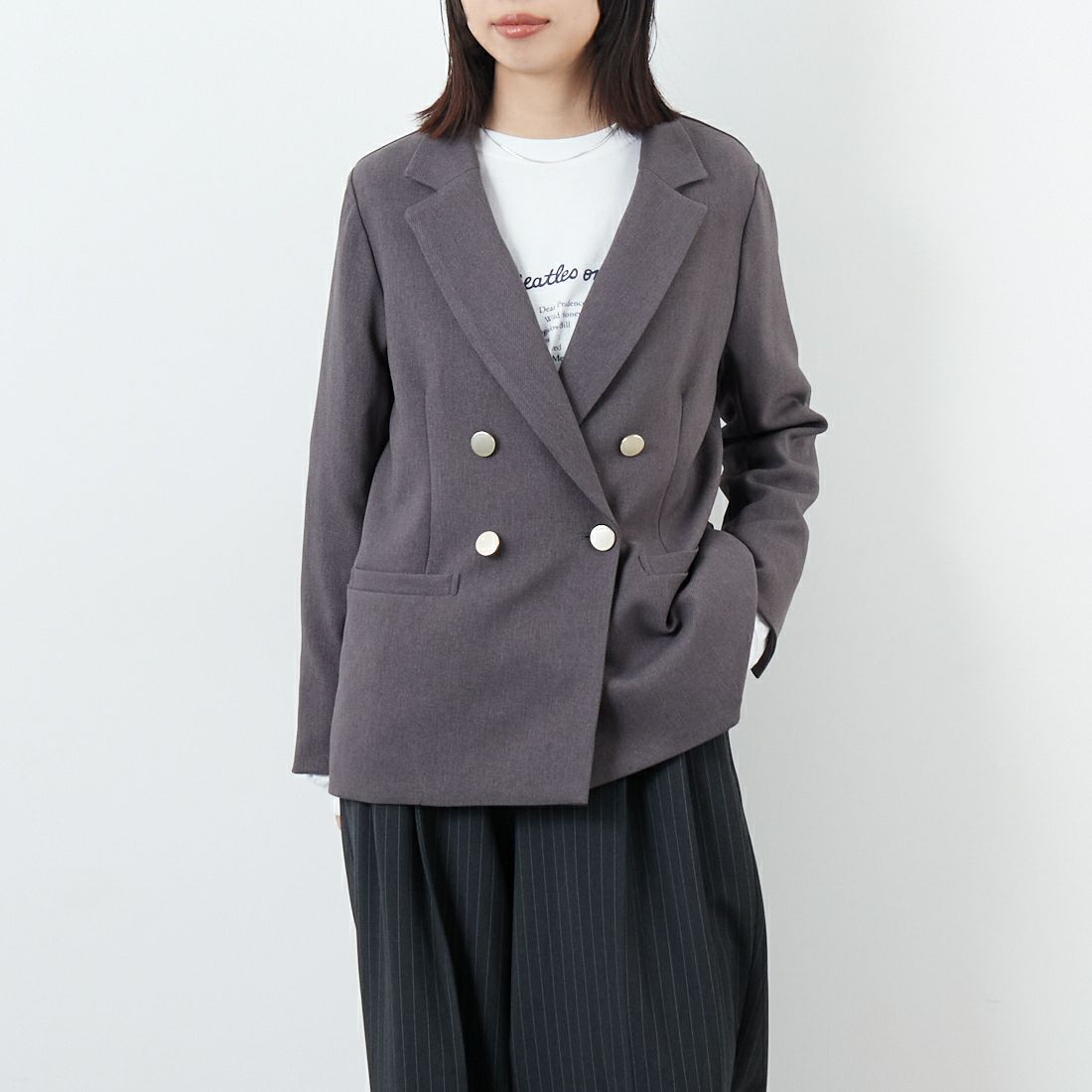 Jf Ready Made [ジェイエフレディメイド] メランジ2WAYカルゼジャケット [785530] 13 ﾁｬｺｰﾙｸﾞ &&モデル身長：162cm 着用サイズ：F&&