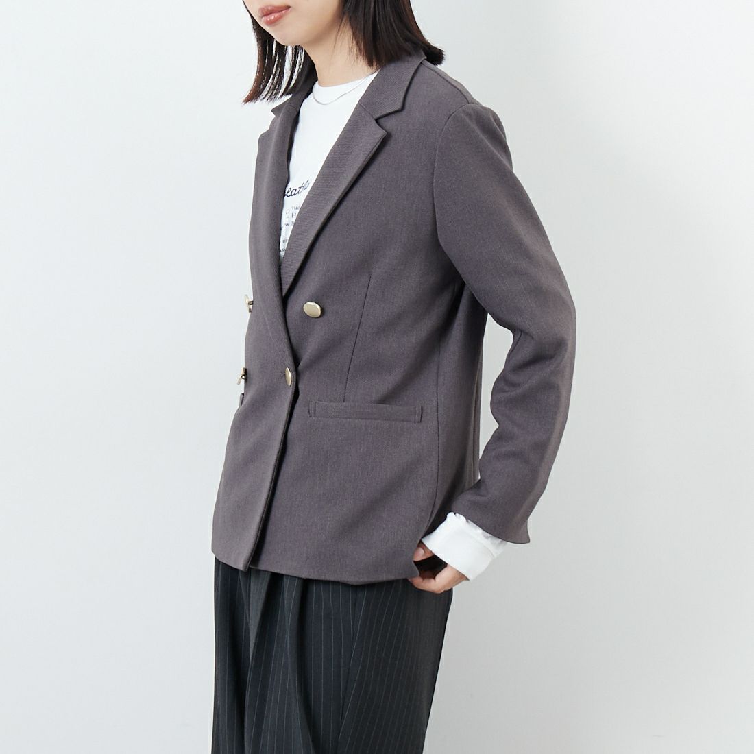 Jf Ready Made [ジェイエフレディメイド] メランジ2WAYカルゼジャケット [785530] 13 ﾁｬｺｰﾙｸﾞ &&モデル身長：162cm 着用サイズ：F&&