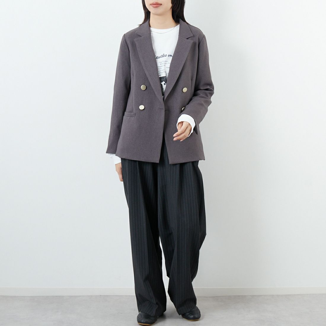 Jf Ready Made [ジェイエフレディメイド] メランジ2WAYカルゼジャケット [785530] 13 ﾁｬｺｰﾙｸﾞ &&モデル身長：162cm 着用サイズ：F&&