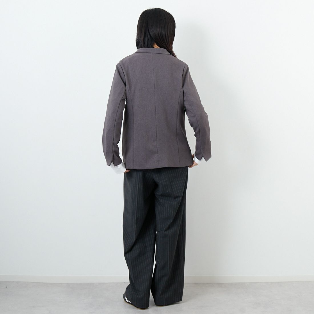 Jf Ready Made [ジェイエフレディメイド] メランジ2WAYカルゼジャケット [785530] 13 ﾁｬｺｰﾙｸﾞ &&モデル身長：162cm 着用サイズ：F&&