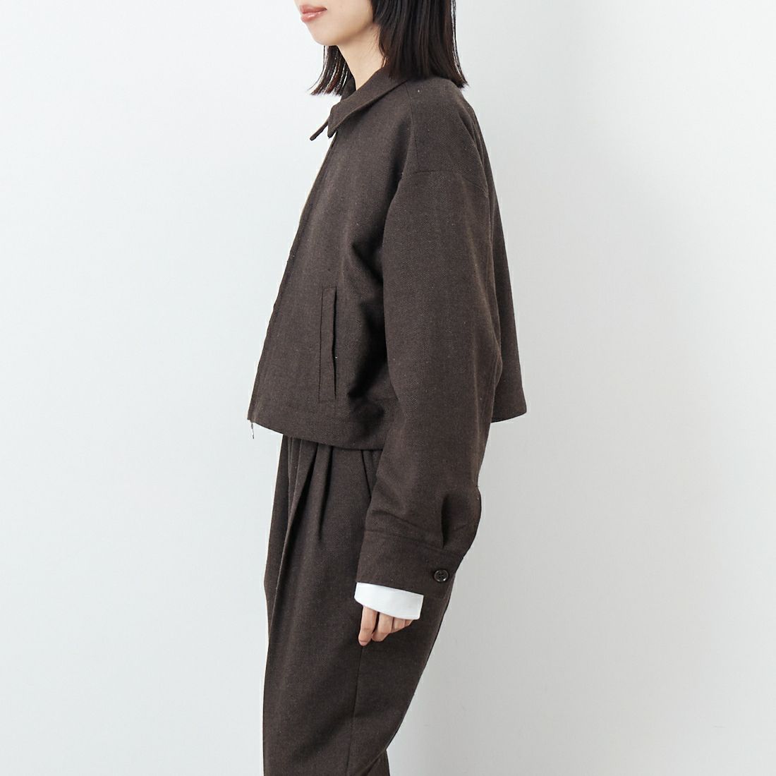 Noir Fabrik [ヌワールファブリック] ジップジャケット [IN2-JK-5] BROWN &&モデル身長：162cm 着用サイズ：F&&