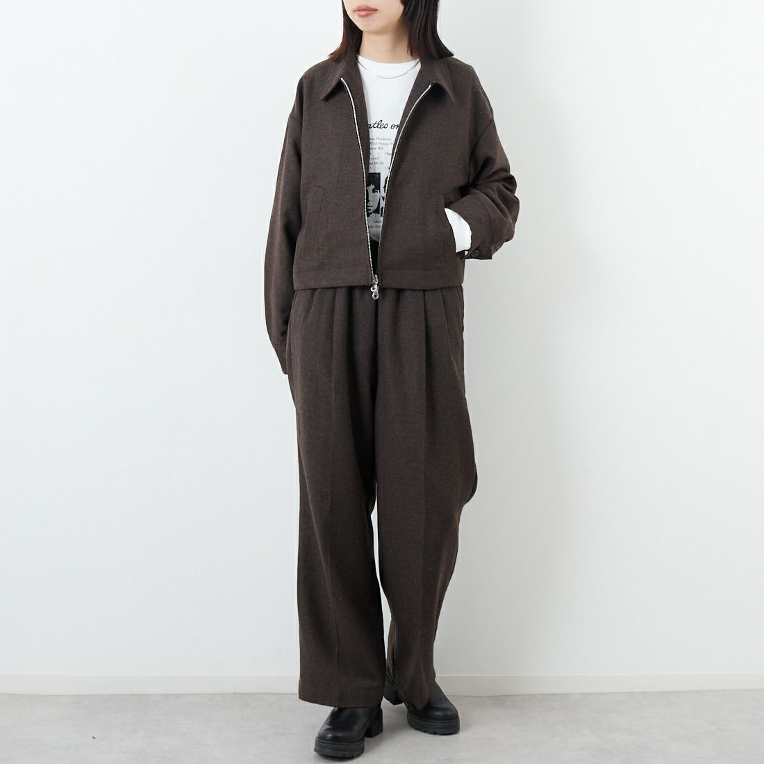 Noir Fabrik [ヌワールファブリック] ジップジャケット [IN2-JK-5] BROWN &&モデル身長：162cm 着用サイズ：F&&