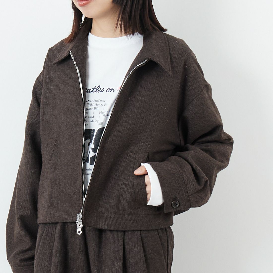 Noir Fabrik [ヌワールファブリック] ジップジャケット [IN2-JK-5] BROWN &&モデル身長：162cm 着用サイズ：F&&