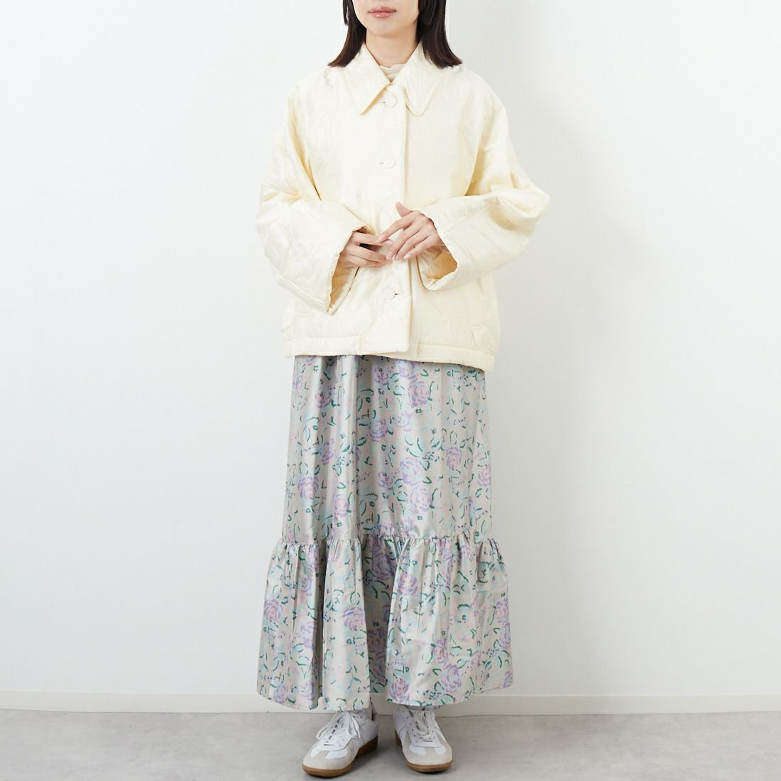 ne Quittez pas [ヌキテパ] フラワー刺繍キルティングジャケット [010952FF3] 03 IVORY &&モデル身長：162cm 着用サイズ：F&&
