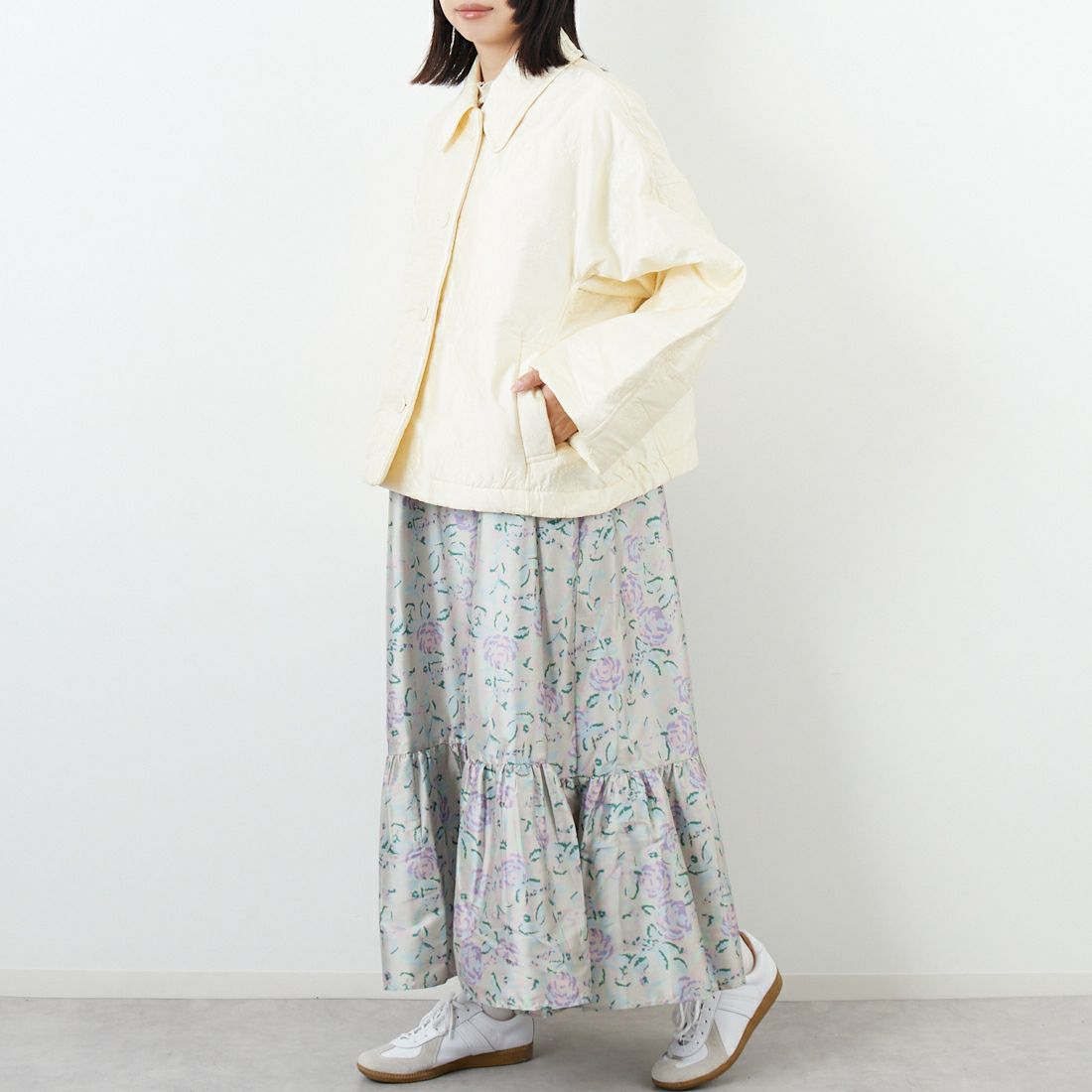 ne Quittez pas [ヌキテパ] フラワー刺繍キルティングジャケット [010952FF3] 03 IVORY &&モデル身長：162cm 着用サイズ：F&&